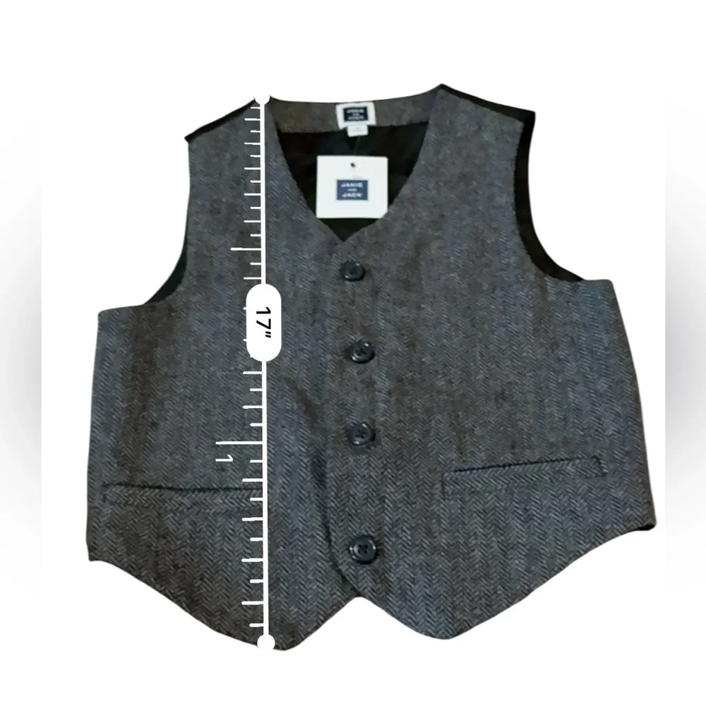 Janie and Jack NWT Houndstooth Chevron Vest Boys’ Size 7 Black White Gray Button